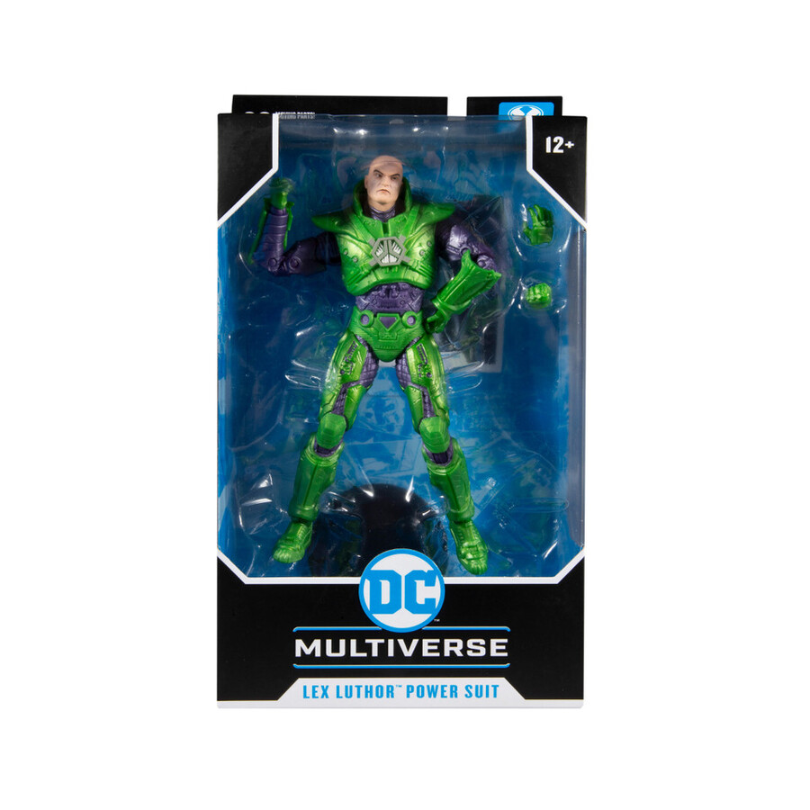 lex luthor avec combinaison de puissance verte et combinaison de puissance bleue lot de 2 figurines de 18 cm