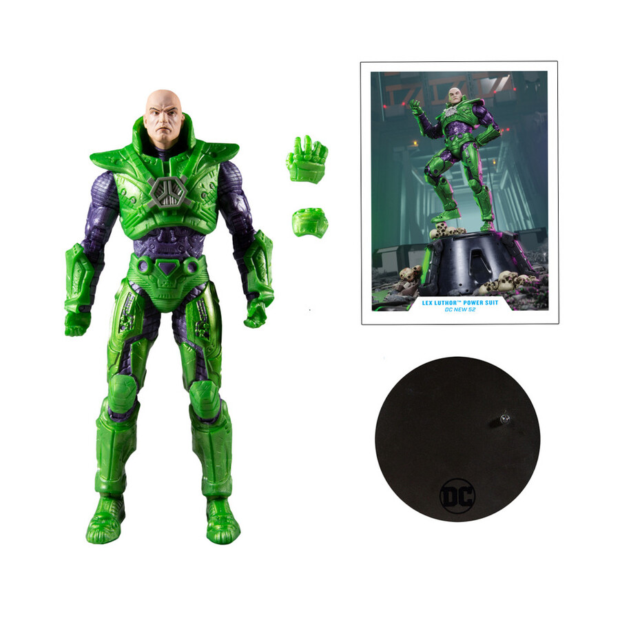 lex luthor avec combinaison de puissance verte et combinaison de puissance bleue lot de 2 figurines de 18 cm