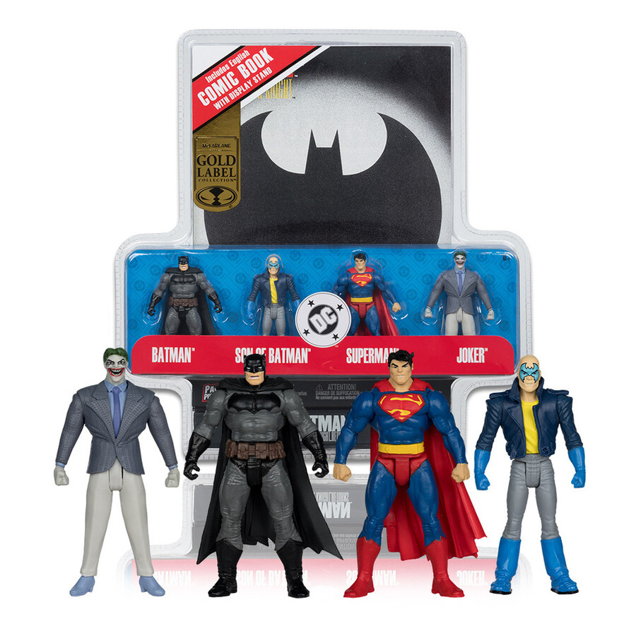 coffret de 4 figurines the dark knight returns dc page punchers gold label 3 avec bd exclusive