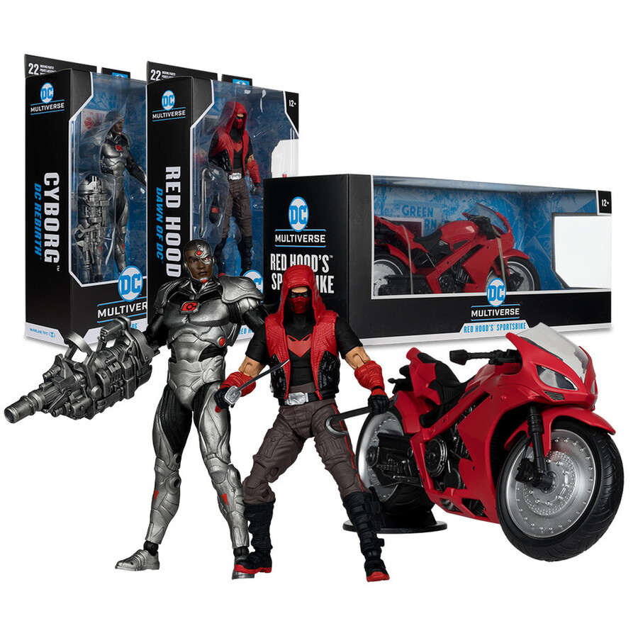 moto de red hood red hood outlaw figurine red hood dawn of dc 7 coffret de 3 figurines cyborg dc rebirth 7