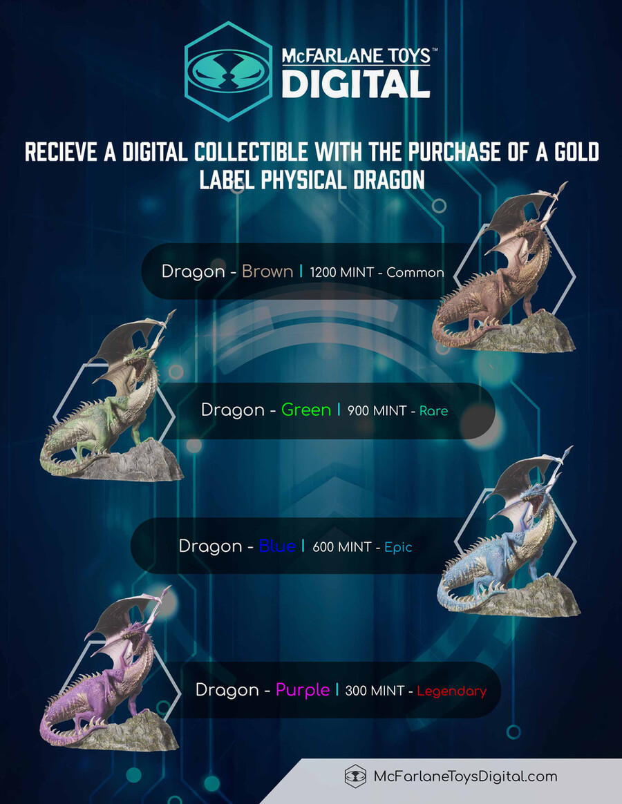 dragons de mcfarlane - série 8 clan Éternel Édition exclusive gold label avec objet de collection numérique