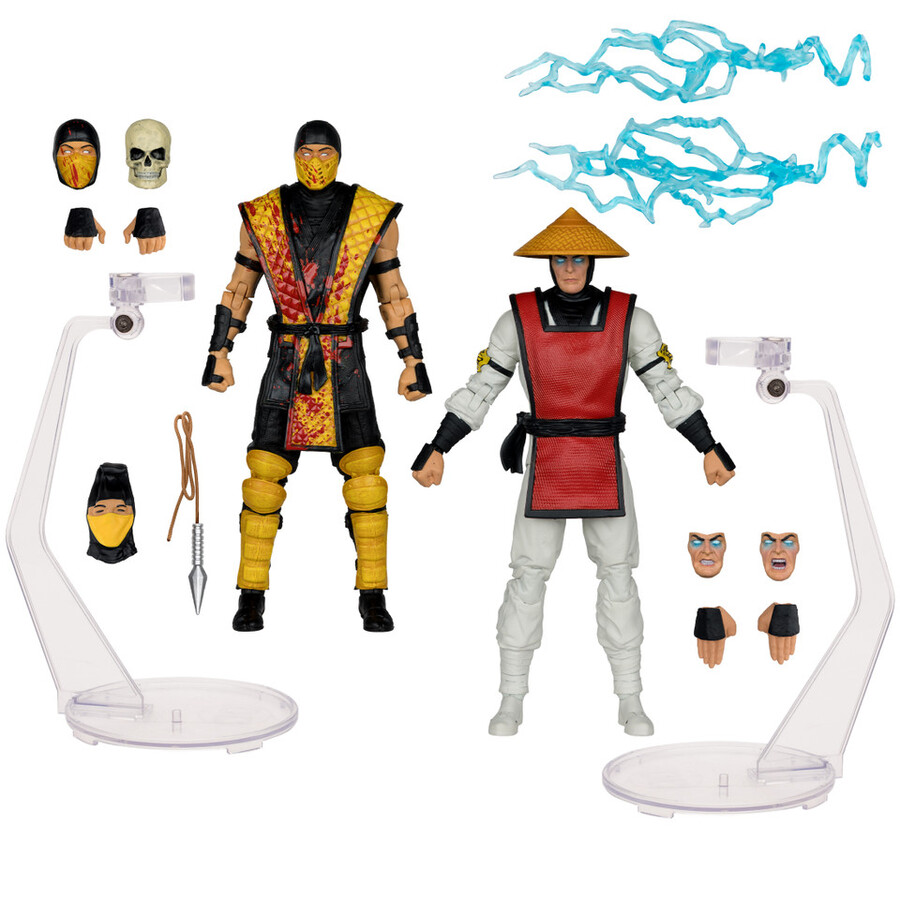 scorpion contre raiden mortal kombat classic - pack de 2 figurines de 18 cm