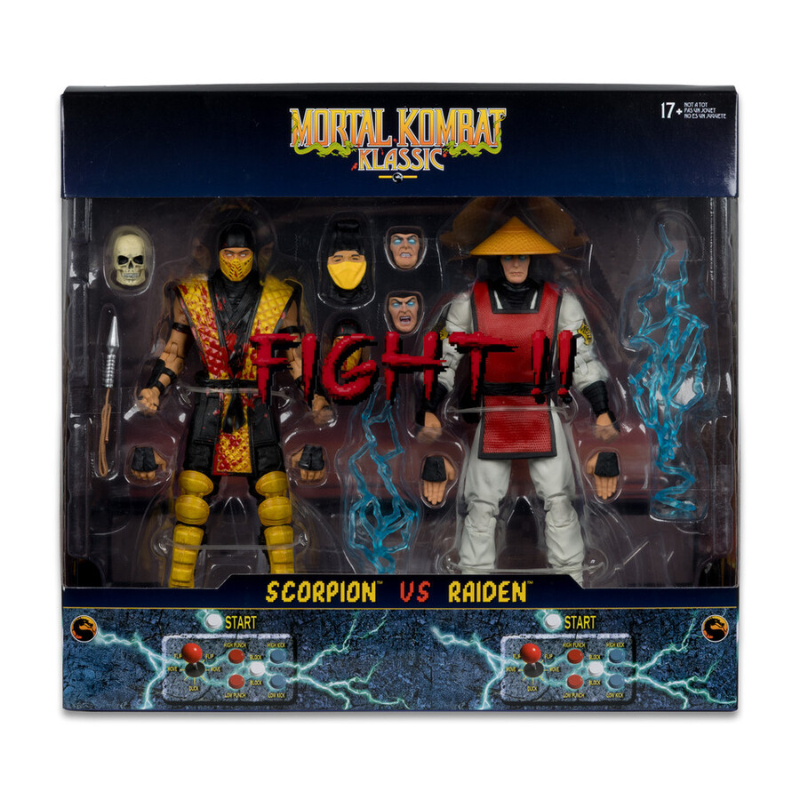 scorpion contre raiden mortal kombat classic - pack de 2 figurines de 18 cm