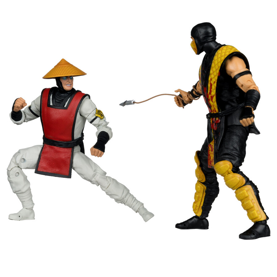 scorpion contre raiden mortal kombat classic - pack de 2 figurines de 18 cm