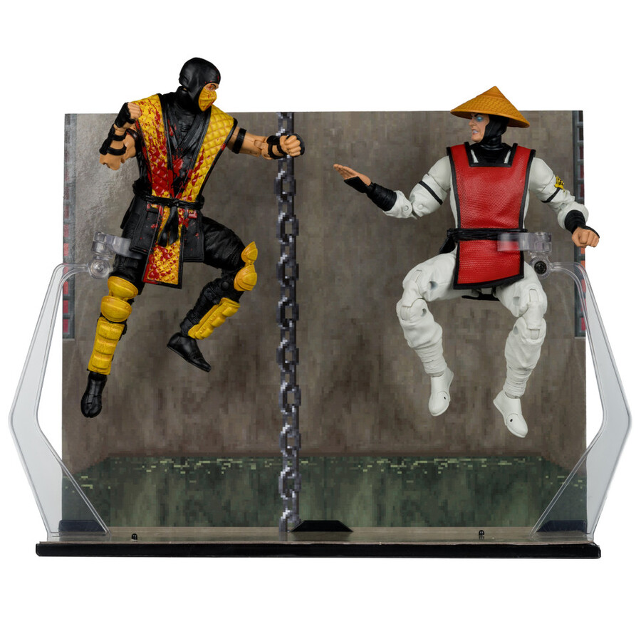 scorpion contre raiden mortal kombat classic - pack de 2 figurines de 18 cm