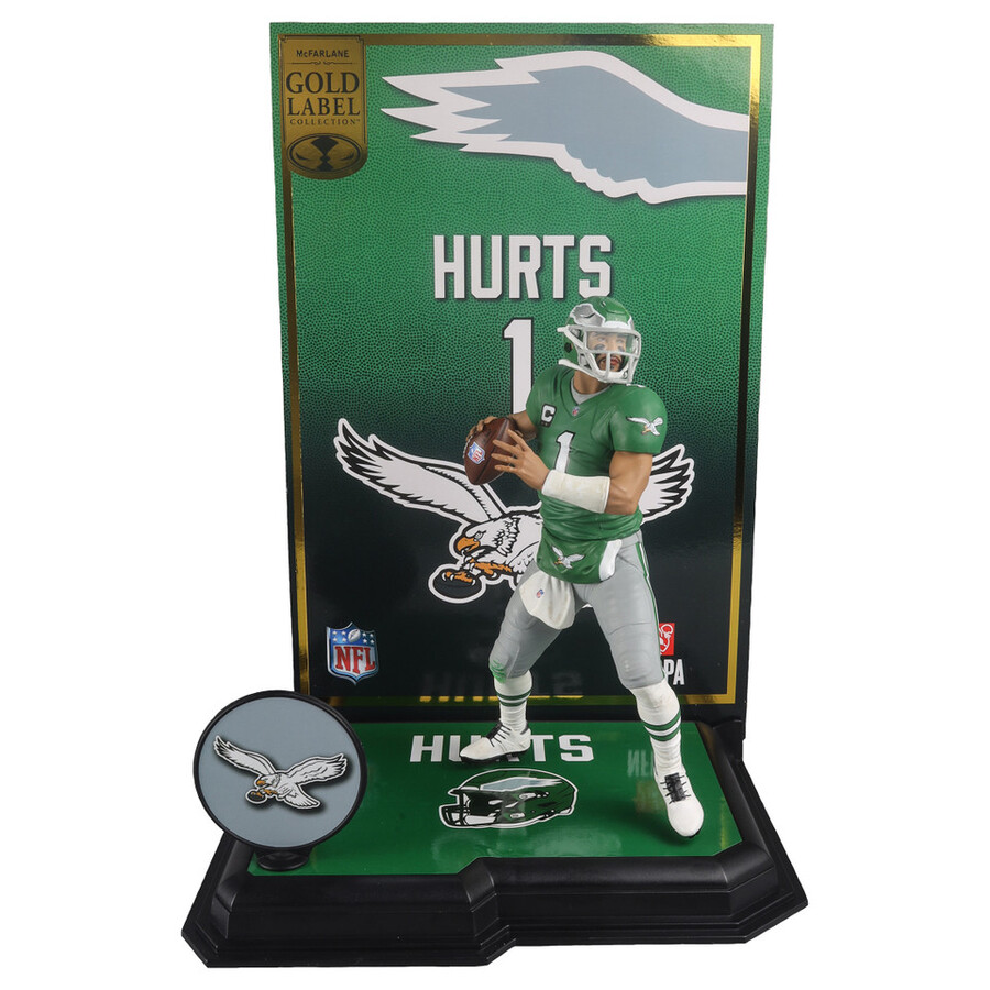 figurine jalen hurts avec maillot vert kelly philadelphia eagles - collection gold label nfl 18 cm - exclusivité mcfarlanes sportspicks et mcfarlane toys store