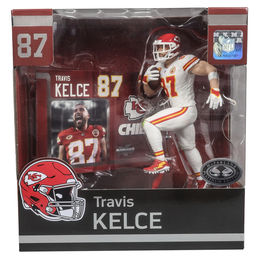 lot de 2 figurines nfl travis kelce kansas city chiefs - version standard et platine chase 7 - sélection mcfarlanes sportspicks
