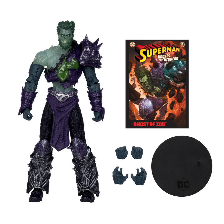 figurine de 18 cm du fantôme de zod avec bande dessinée dc page punchers les fantômes de krypton.