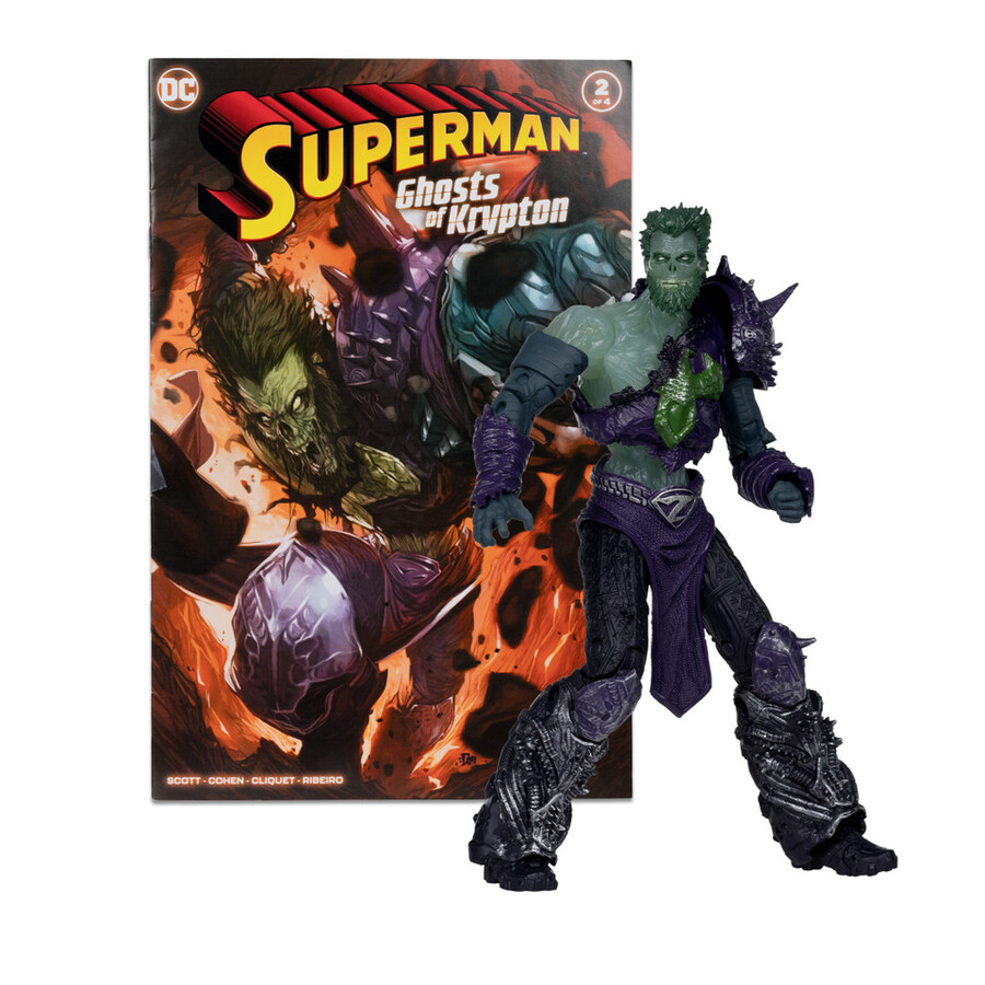 figurine de 18 cm du fantôme de zod avec bande dessinée dc page punchers les fantômes de krypton.