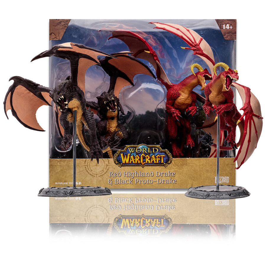 pack de 2 drake des hautes terres rouges et proto-drake noir world of warcraft