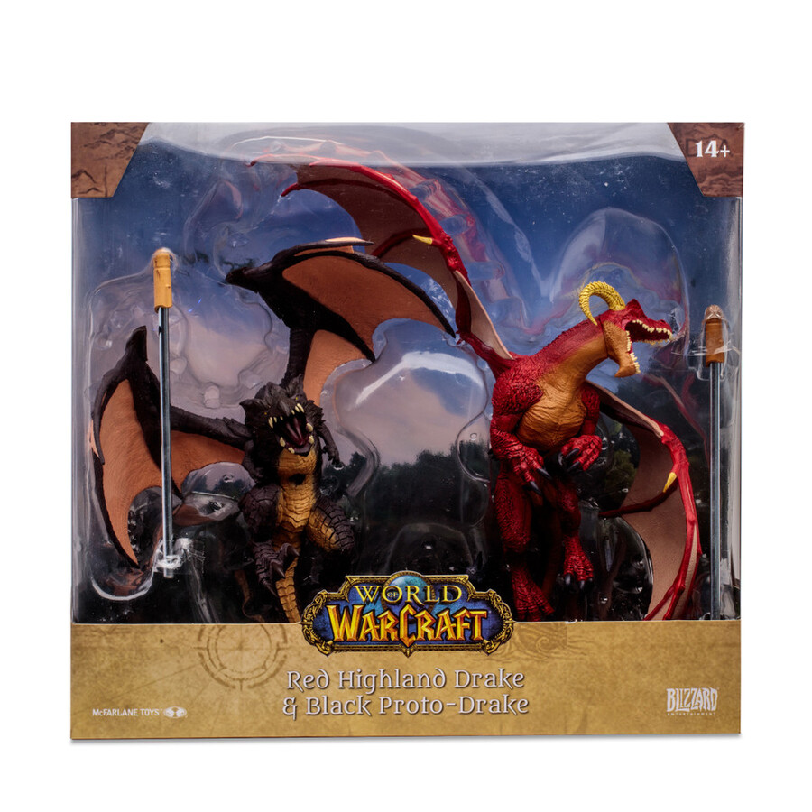 pack de 2 drake des hautes terres rouges et proto-drake noir world of warcraft